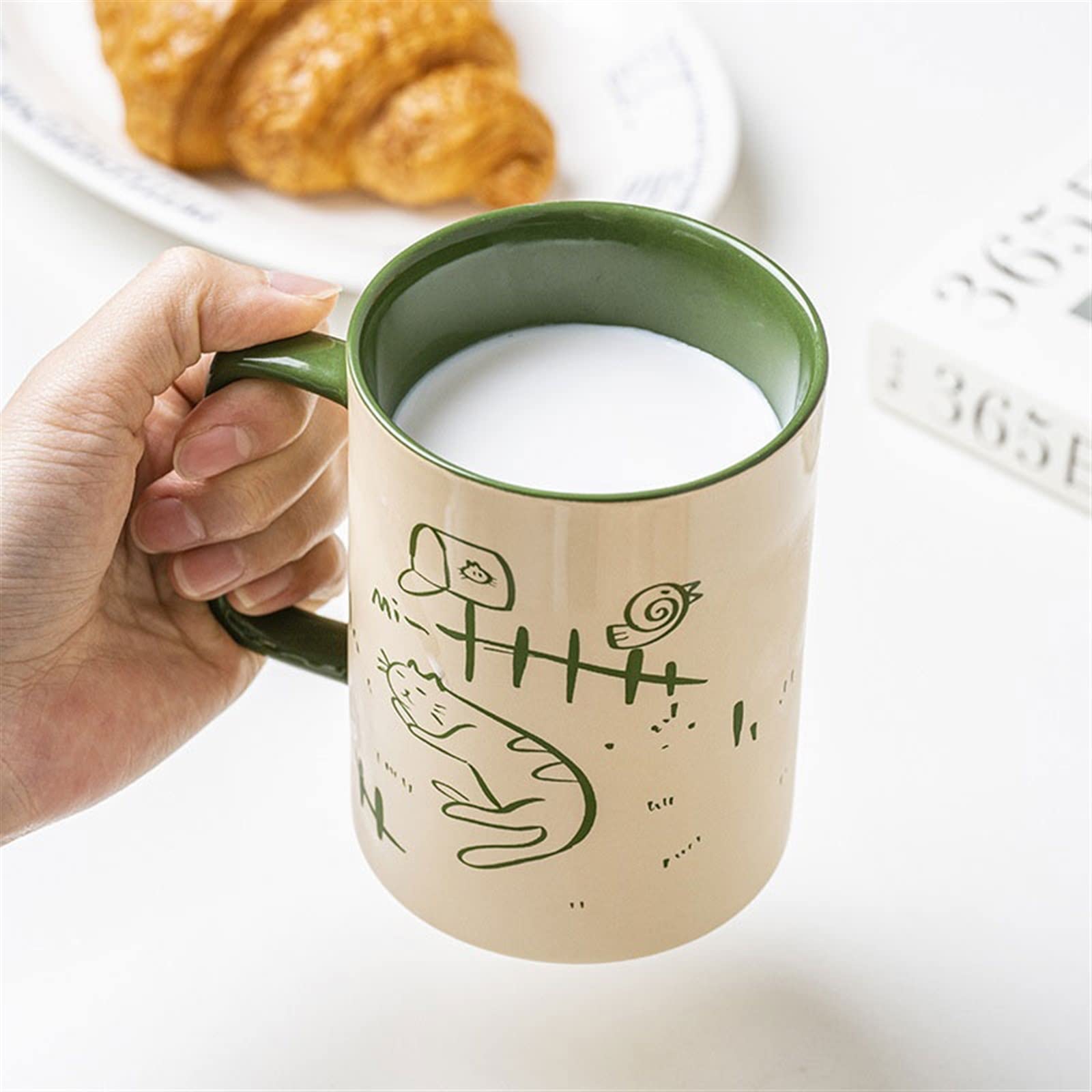 Keramik Kaffeetasse 480ML Kreative Keramik Tasse Frühstück Haferflocken Tasse Exquisite Kaffeetasse Tiermuster Becher (B)