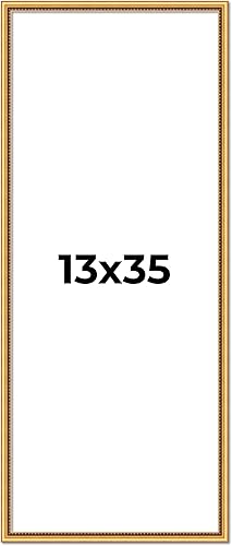Marco de fotos de madera maciza dorada con cuentas de 13 x 35 pulgadas, ancho de moldeo de 0.75 pulgadas, marco de fotos tradicional Liscio Oro,