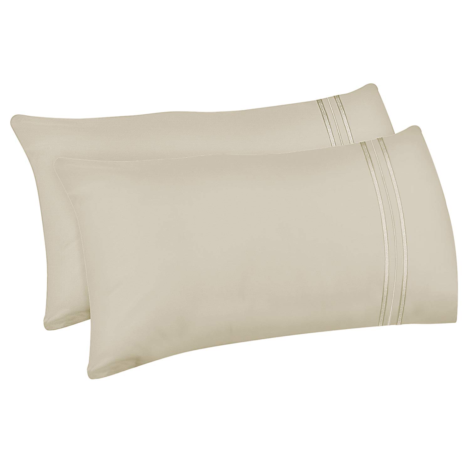 Lirex Extra Large Pillow Cases 2 Pack,1800 Thread Count Embroidered Soft Brushed Microfiber Pillowcases,BeigeOEKO-TEX STANDARD 100