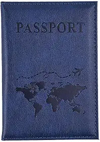 Capa para cartão de couro PU unissex nova moda simples capa de passaporte mundo fino para viagem porta-passaporte carteira presente, Azul escuro, Moderno