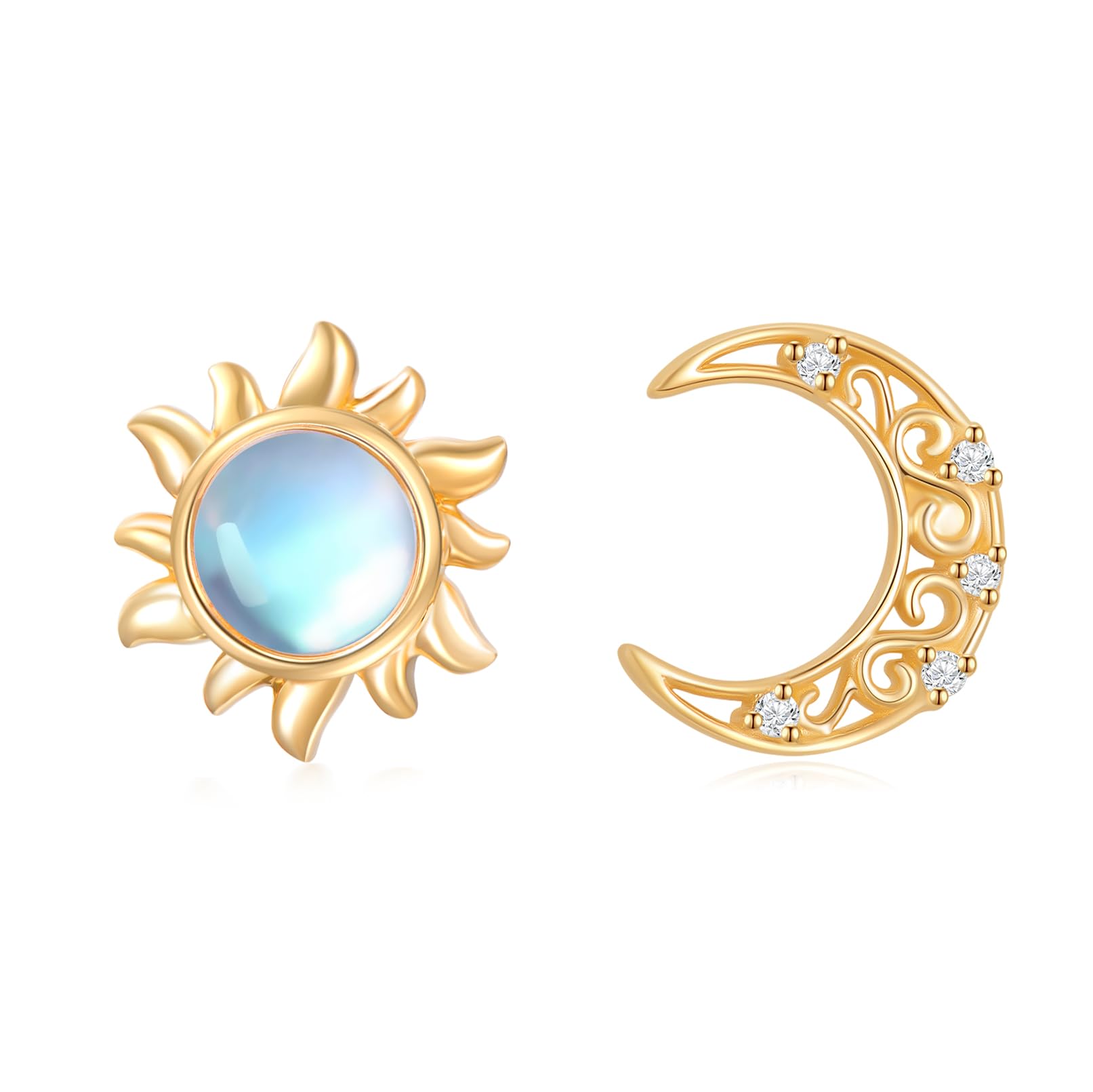 Amazon | 14K 太陽と月 スタッドピアス レディース イエローゴールド
