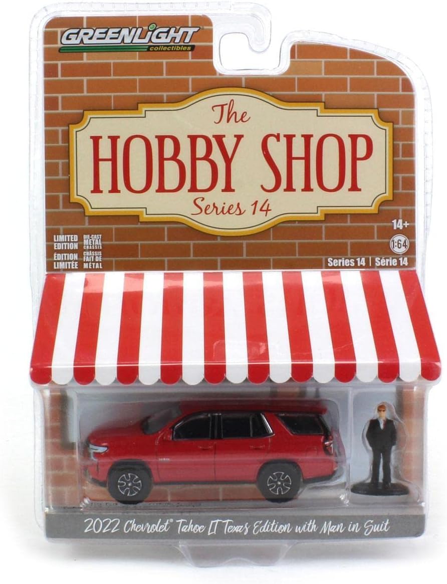 Collectibles Greenlight 97140-F The Hobby Shop Series 14-2022 Chevy Tahoe LT Texas Edition with Man in Suit 1:64 Scale Diecast