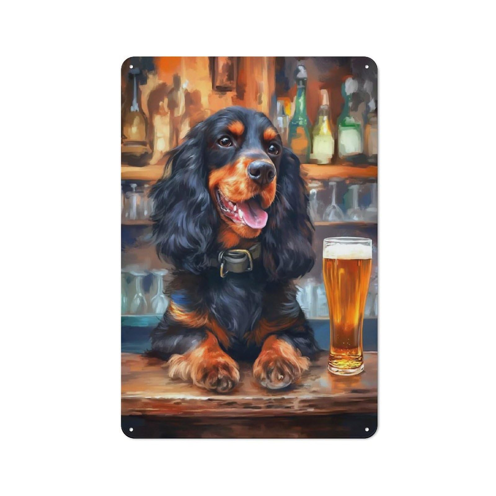 Junmoney Cocker Spaniel Dog Beer Warehouse Style Metal Wall Decor 30X20cm, Industrial Metal Sign For Workspace, Cafe, Hallway Or Garage
