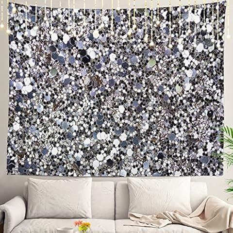 Shrahala Silver Trypophobia Sequins Silver Wall Tapestry, Wall Hanging Large Tapestry Decoration Polyester Fiber White Hem Around for Dorm Room Bedroom 51.2 x 59.1 in Cover