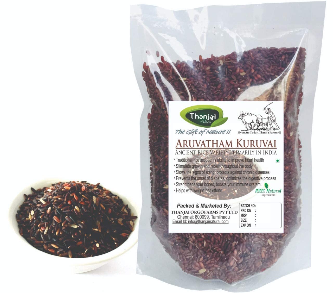 Thanjai Natural 1kg Aruvatham Kuruvai Rice Pure Indian Oldest Traditional Method Farmed & Cultivated in 100% Natural (B09QPL6BFP) Amazon Price History, Amazon Price Tracker