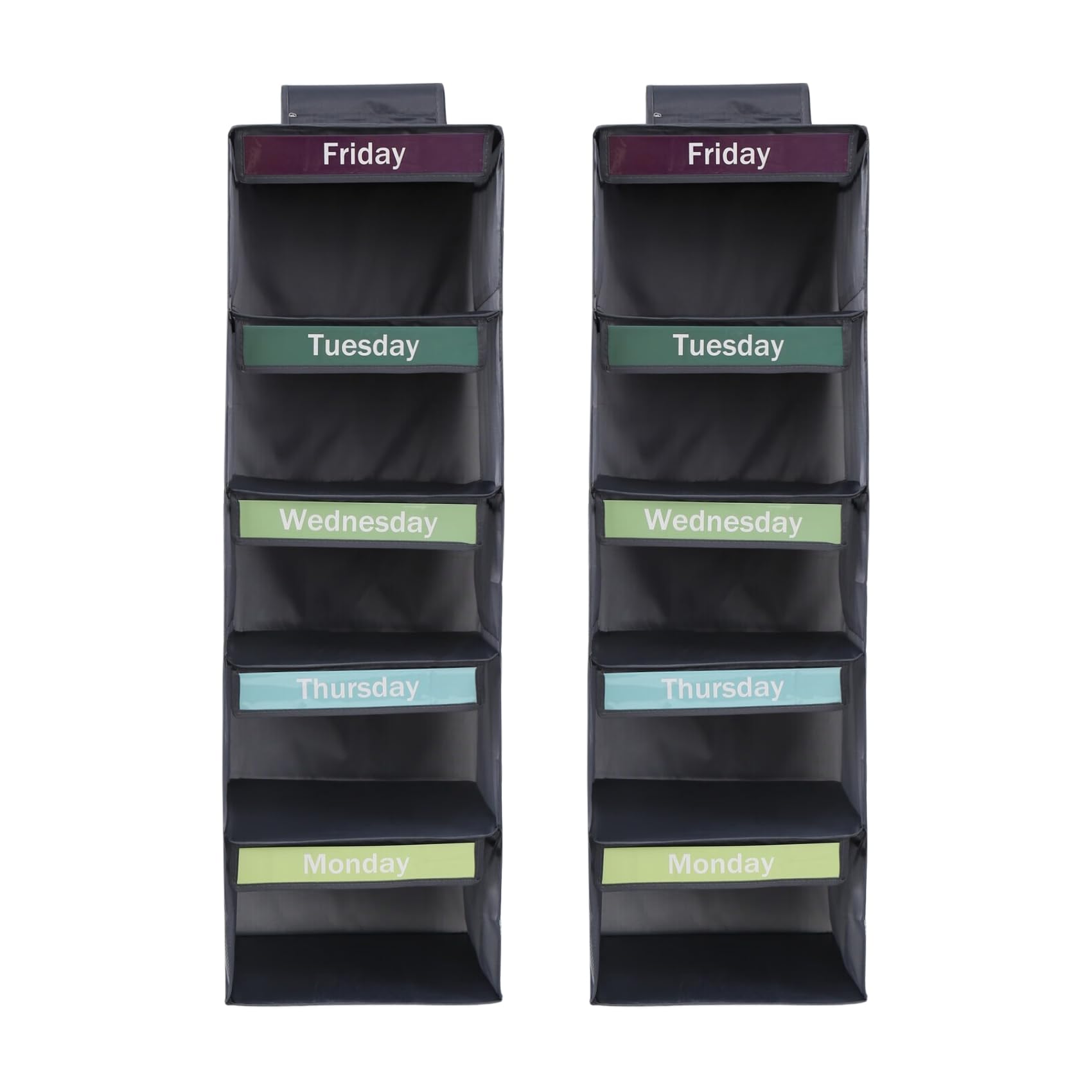 CTRLZS For Kids Hanging Closet Organizer, 2pcs 5-Shelf Weekly Clothes Organizer Monday to Friday with Visual Label Included
