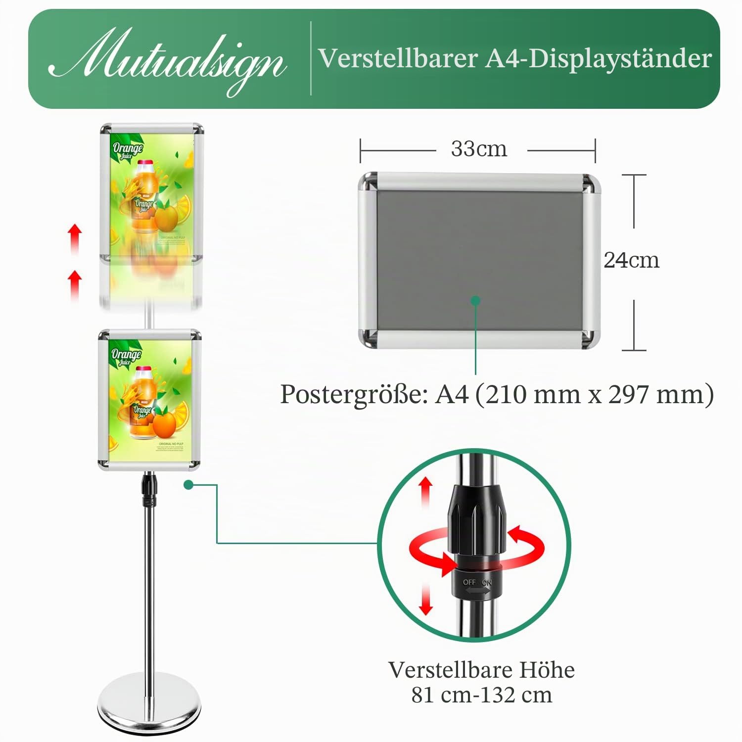 A4 Ständer Schilderhalter Display freistehende Schilder Aluminium Boden Poster Ständer für Informationen, Menüs, Hinweise, Silber, 2 Packungen