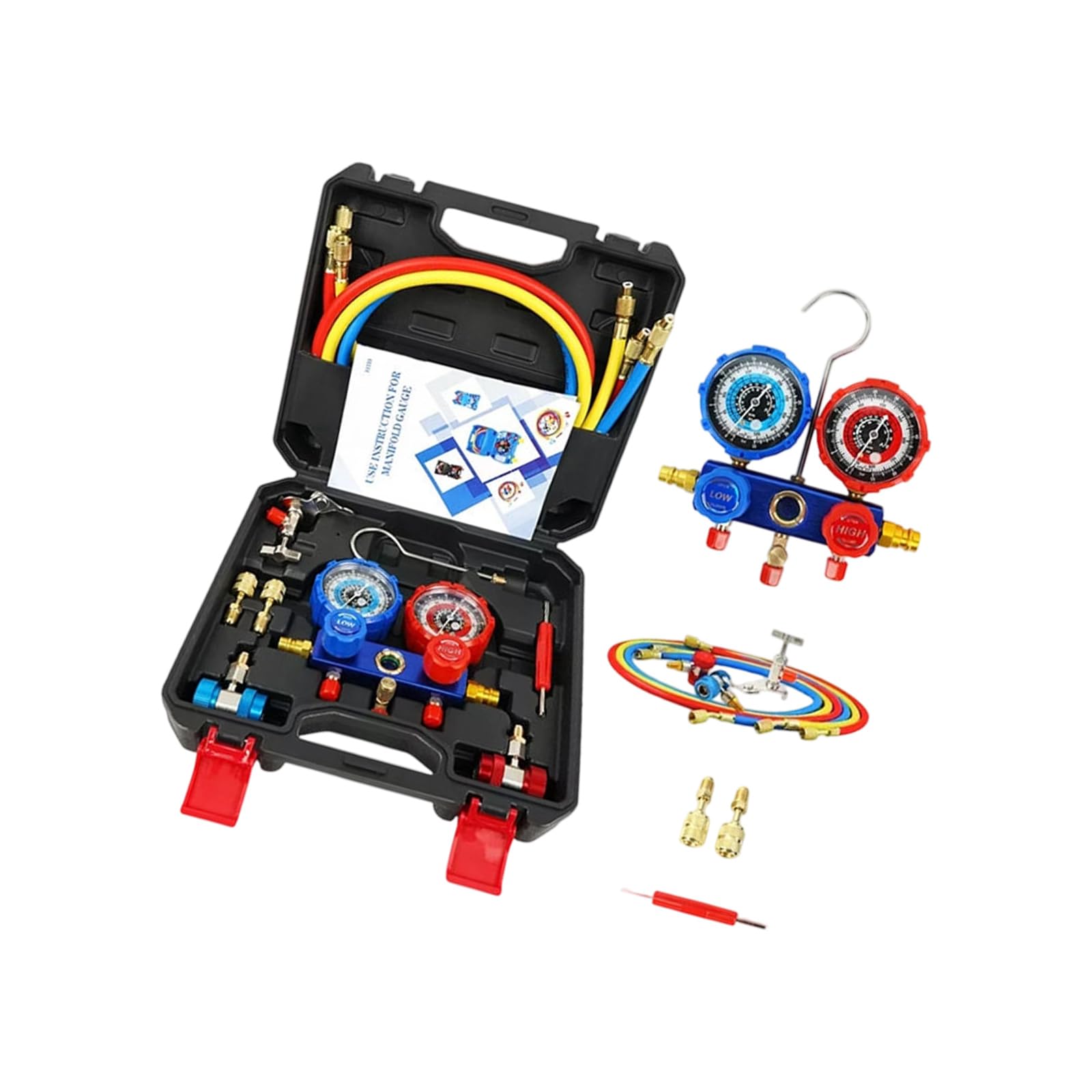 Easy Carry Automotive Charging Set Multiple Function Pressure Meter & Secure Connector for R22 R134 R404 R410 High Accuracy Manifold Gauges Set
