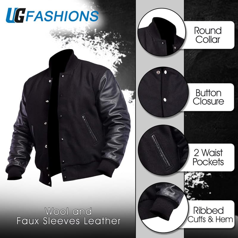 Mens Varsity Letterman Baseball Bomber Jacket | Casual Fashion Wool & Faux Leather College/High School Jackets2