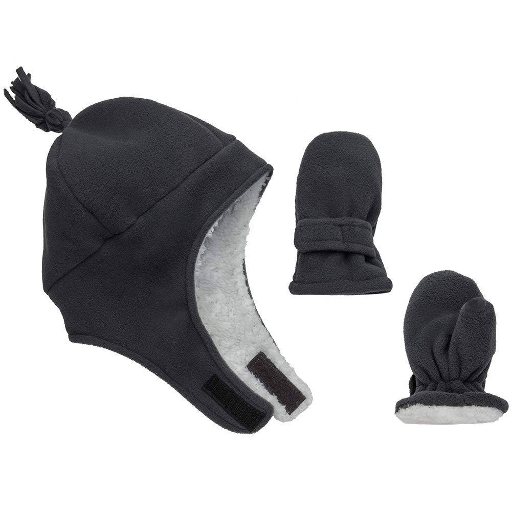 Zelda MatildaBaby Toddler Hat & Mittens - Baby Boy & Girl Winter Fleece and Sherpa Kid Mitten Gray