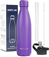 Vista 27 de Botella de Agua Aislada, Paquete de 2-17oz Botellas de Agua de Acero Inoxidable con Tapa de Pajita, Botellas de Agua Deportivas de Metal para Niños