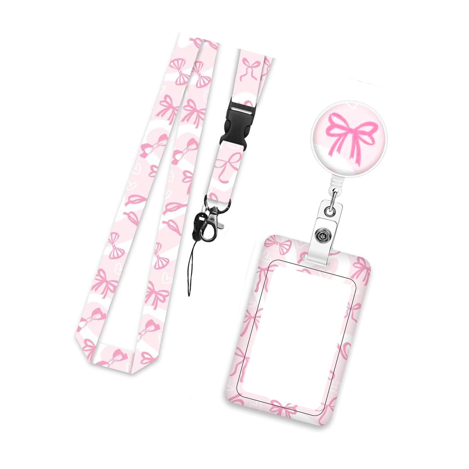 Oxxggkao Neck Lanyard with Card Protector Retractable Badges Holder and Detachable Neck Strap Set for School Butterfly Retractable Badge Holder