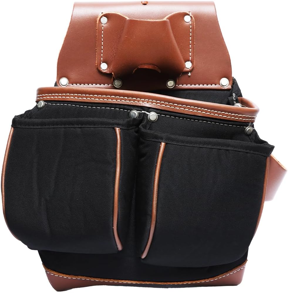 Leather And Nylon Tool Belts For Men, Framers Tool Bags, Leather Tool Belt For Carpenters And Electricians, Nylon Pouch Kit, Heavy Duty Utility Tool Pouch Bag - Black