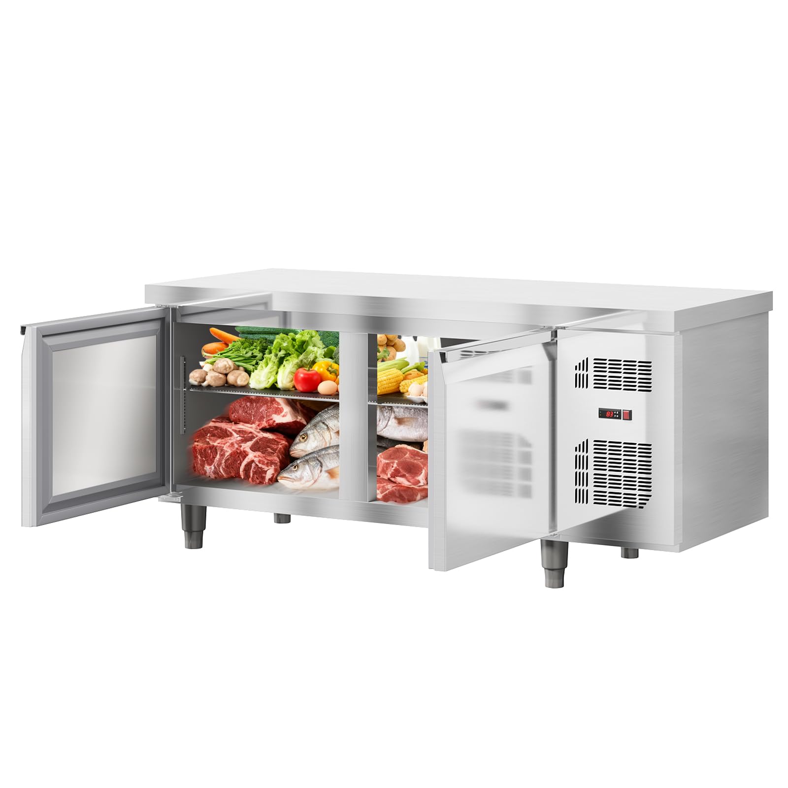PeacefulHues 60-Inch 15 Cu.Ft Commercial Worktop Undercounter Refrigerator – Double Door Stainless Steel Food Prep Station for Restaurant/Bar/Cafe on Fridge.com