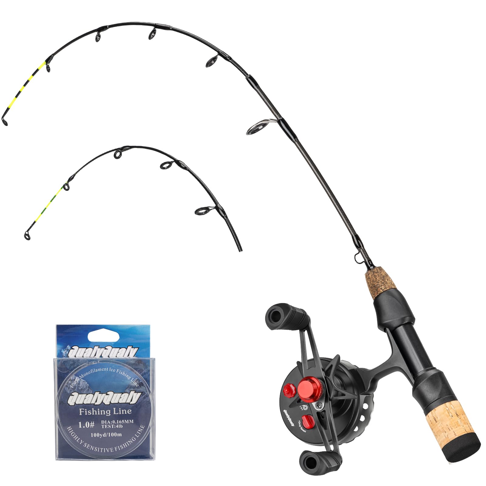 Ice Fishing Rod and Reel Combo 24 inch M/ML Inline Ice Fishing Combos 2 Different Tips for Walleye Perch Panfish and Trout