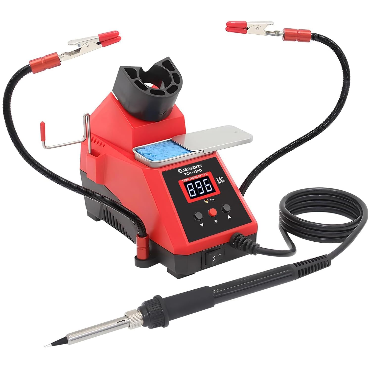 Jesverty 60W Digital Display Soldering Iron Station Kit w 2 Helping Hands, °C/ºF Conversion, Auto Sleep & Calibration Support