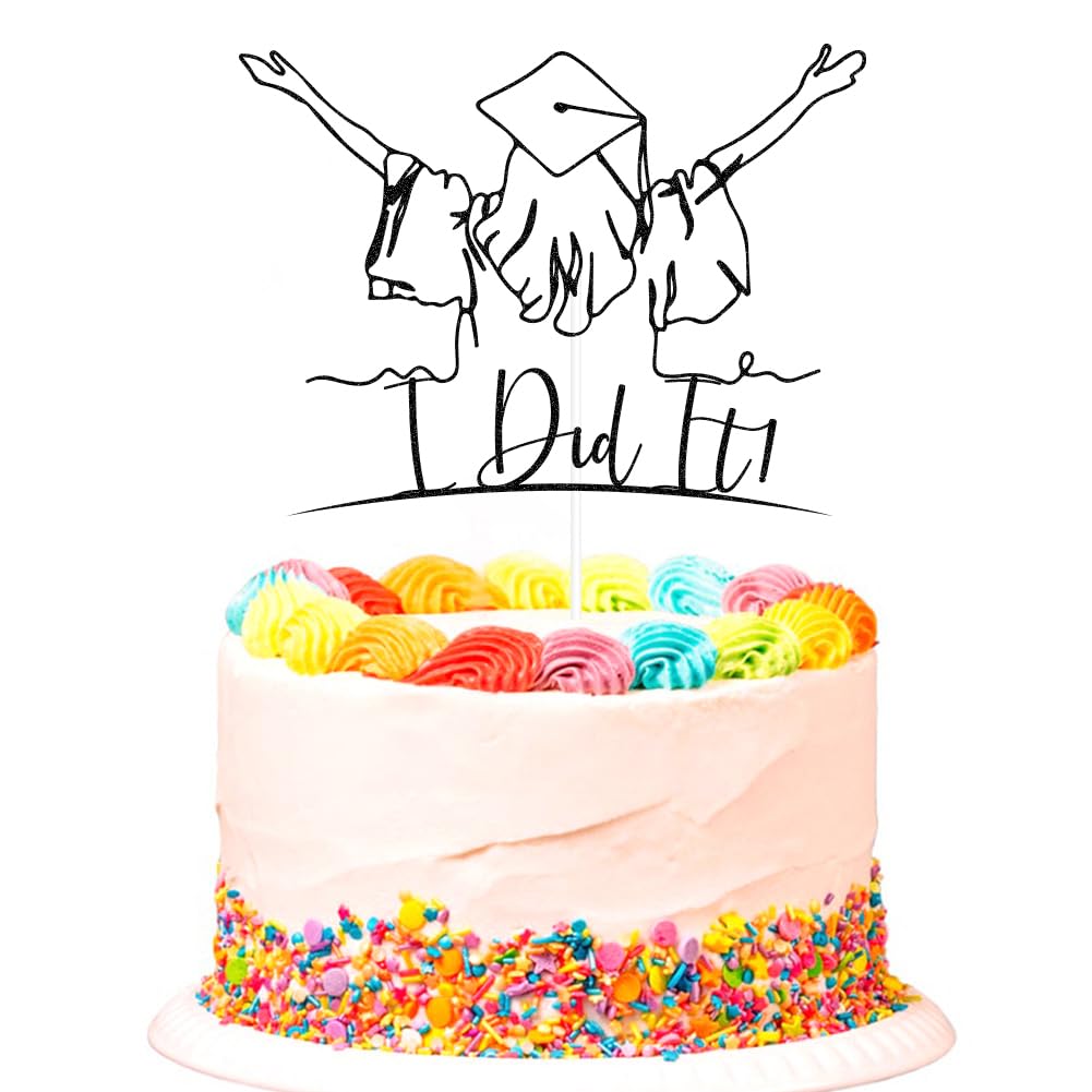 SWEETTALA I Did it Cake Topper, Congrats Grad, Class of 2025, Finally Done, I am Done 2025 Graduation Party Decoration for Girls Black Glitter