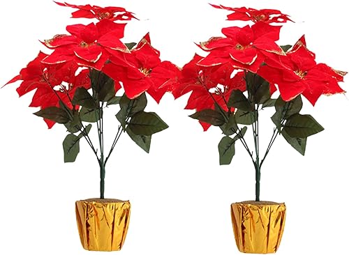 Wnvivi Paquete de 2 plantas artificiales de flor de pascua en maceta, decoración de Navidad, 17 x 12 pulgadas, 7 cabezas de flor de pascua con disponible en Yaxa Colombia