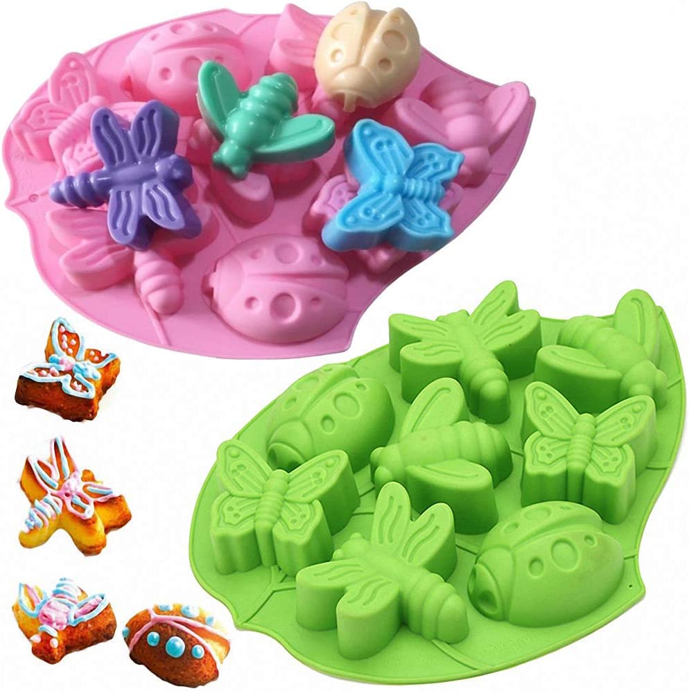 Marhaba Traders 6 Inch Bundt Butterfly Ladybug Dragonfly Moth Fly bee Cake Pan Nonstick Silicone Jello Fluted for Baking, Perfect Result Mini Mold Bundle, Insect Mould