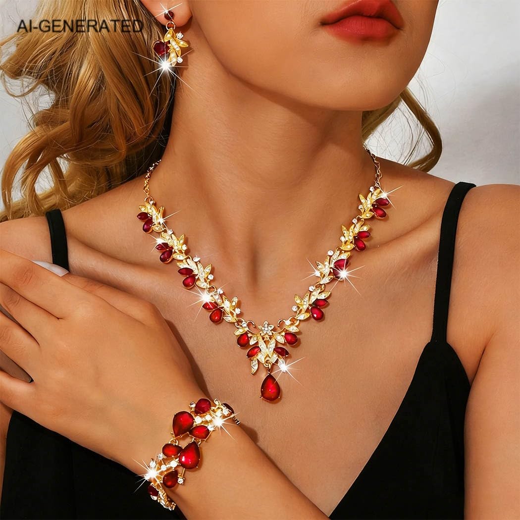 Sixexey Set di gioielli da sposa in cristallo con strass per il collo, accessori per le donne