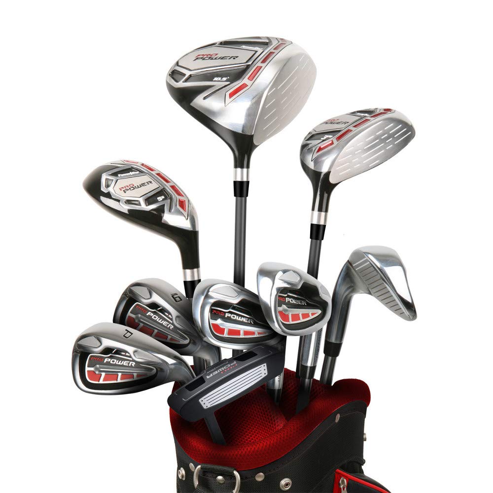 Powerbilt Pro Power Complete Golf Set for Men with Cart Bag (Graphite Shafts in All Woods, Irons and Wedge) Left Handed