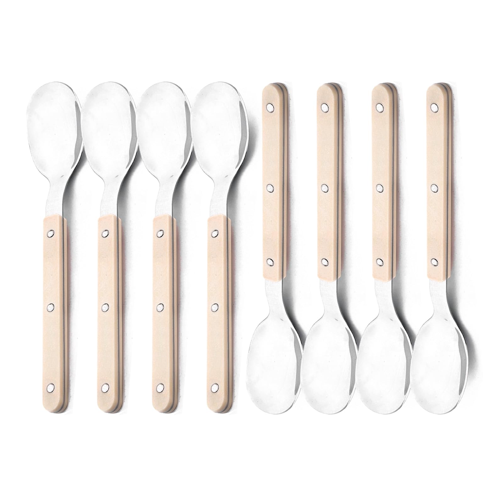 Snplowum 8-piece Dessert Spoons, Salad Spoons Mirror Polish Stainless Steel Spoon Set, For Dining Hotel Bar Family Daily Use, Retro White Silver, 6.81 Inch