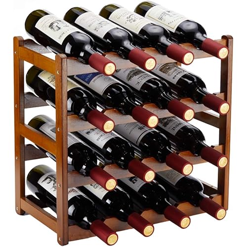 Bamboo Wine Rack,4 Tier, Wine Bottle Holder, Hold 16 Bottles for Home Kitchen, Dinging Room, Pantry, Cabinet, Bar