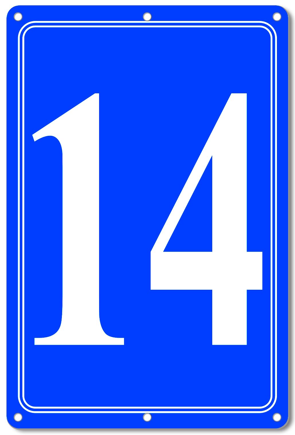 i-CowFun Premium Aluminum Number Signs 14, Metal 12" X 8" Blue Numbered Signs Outdoor for Parking Lots, Floor, Dock, Court, Aisle, Field, High