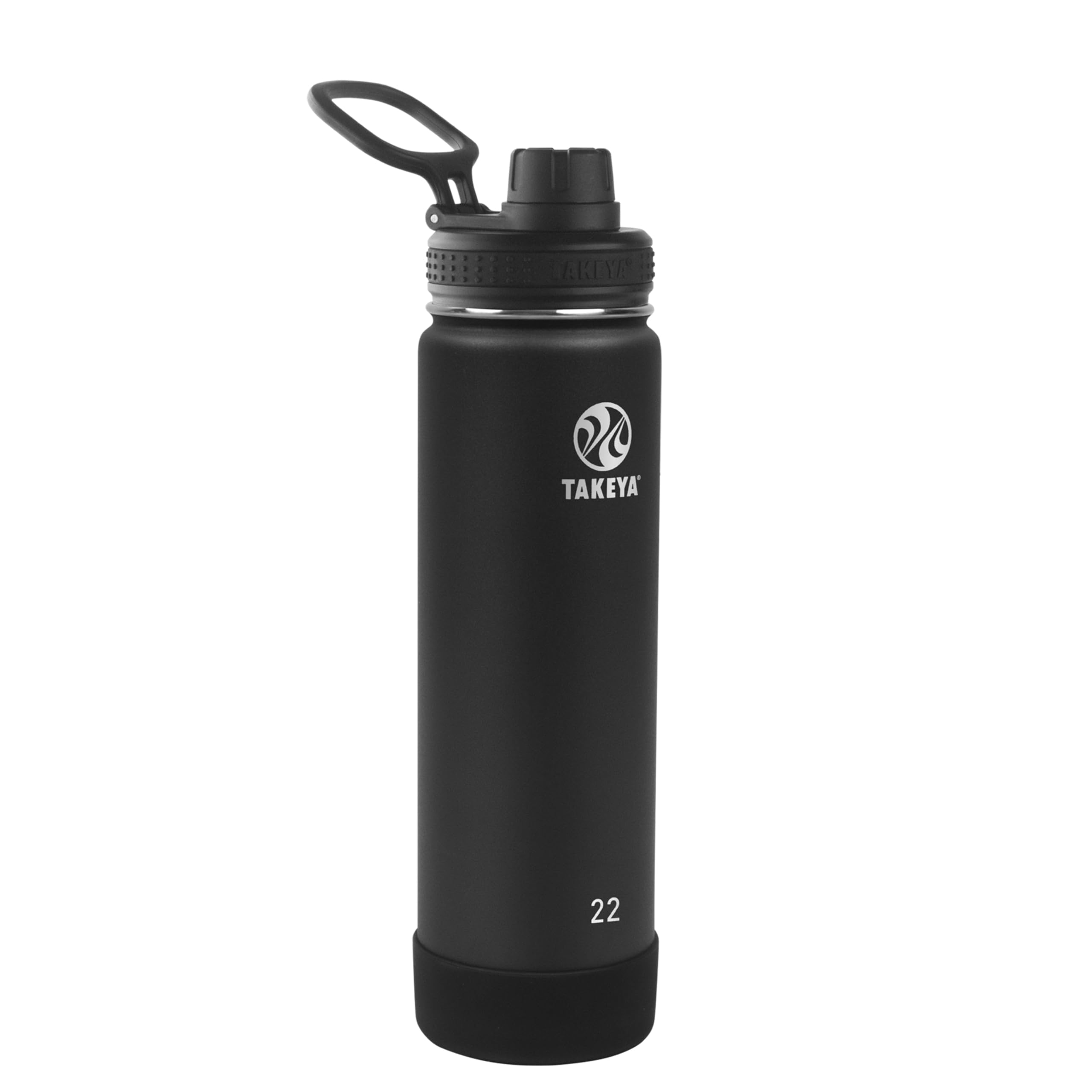 Takeya Actives Stainless Steel Water Bottle, Insulated Spout Lid, Keeps Drinks Cold 24 Hrs, Leakproof, Durable, Dishwasher Safe, Ideal for Gym, Travel, Fits Most Cup Holders, 22 oz/Onyx