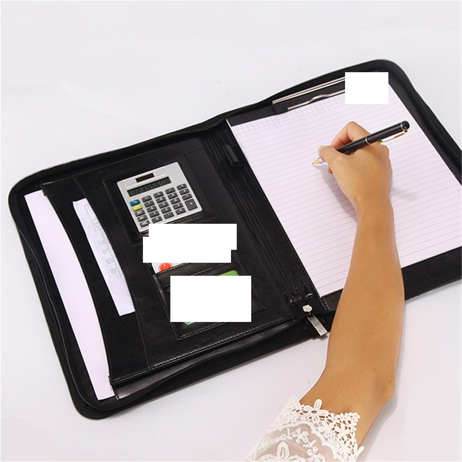 Carpeta De Documentos De Cuero Carpeta multifuncional A4 for conferencias, organizador de papelería empresarial, bolsa for documentos, carpetas archivos cuero for contratos, suministros oficina(Black)
