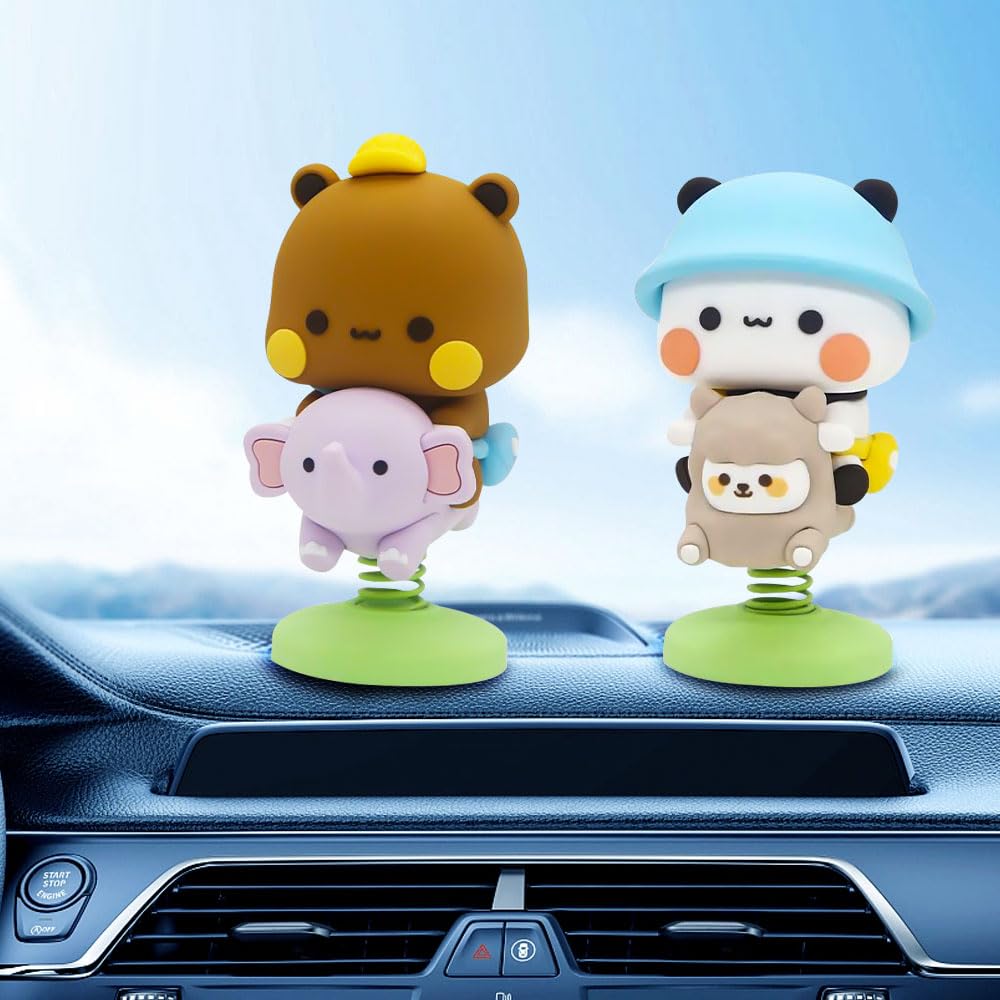 UKKZLVJ Figurines Panda Bubu Dudu Pour Tableau De Bord Voiture - 2 Pièces - Décoration Kawaii Et Anti-Stress
