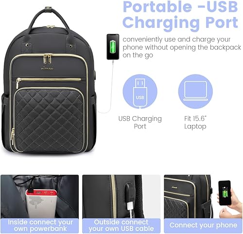 Miniatura 4 de LOVEVOOK Mochila para mujer, bolsa para laptop de 15.6 pulgadas para viajes de trabajo, Gris oscuro