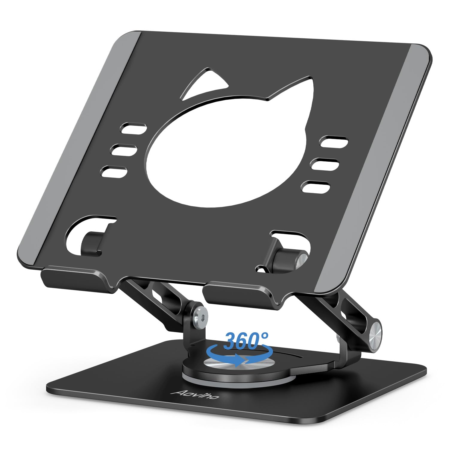 Aoviho iPad Stand for Desk, 360° Rotating Tablet Stand, Adjustable iPad Drawing Stand, Cute Aluminum iPad Holder, Gift for Home Office, Compatible with iPad Pro/Air/Mini, iPhone, 4.7–12.9″, Black