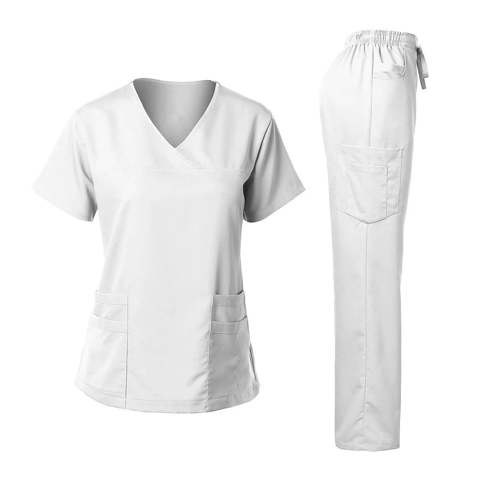 Chirurgische Uniform for Frauen, Krankenhaus, klinischer Schönheitssalon, Spa, Tops und Hosen, Damen-Pflege-Peeling-Uniform-Sets(White,XXL)