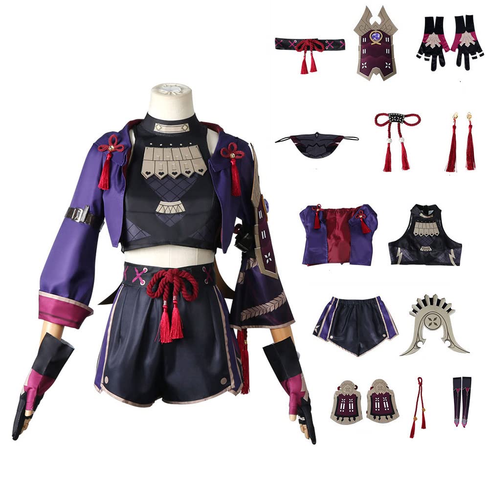 Game Genshin Kuki Shinobu Cosplay Costume Suit Dress with Face Mask Halloween Role Play Outfits(XS,Purple )