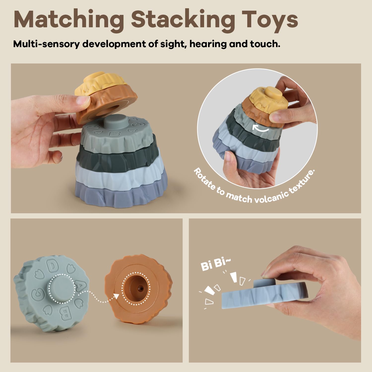Yrkidstoi Baby Stacking Toys, 7 Pcs Soft Ring Stacker Teething Toys with Dinosaur - Image 4