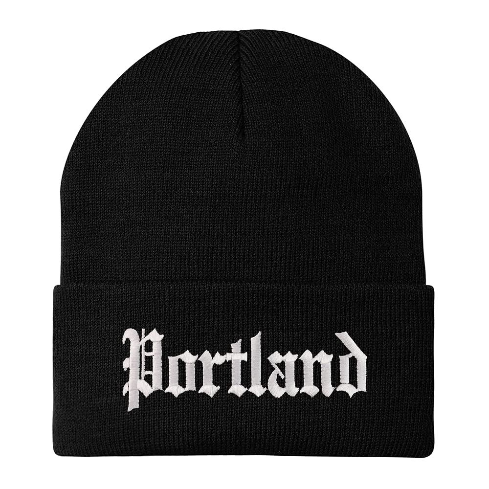 Trendy Apparel Shop Portland Old English Embroidered Long Cuff Beanie - Black