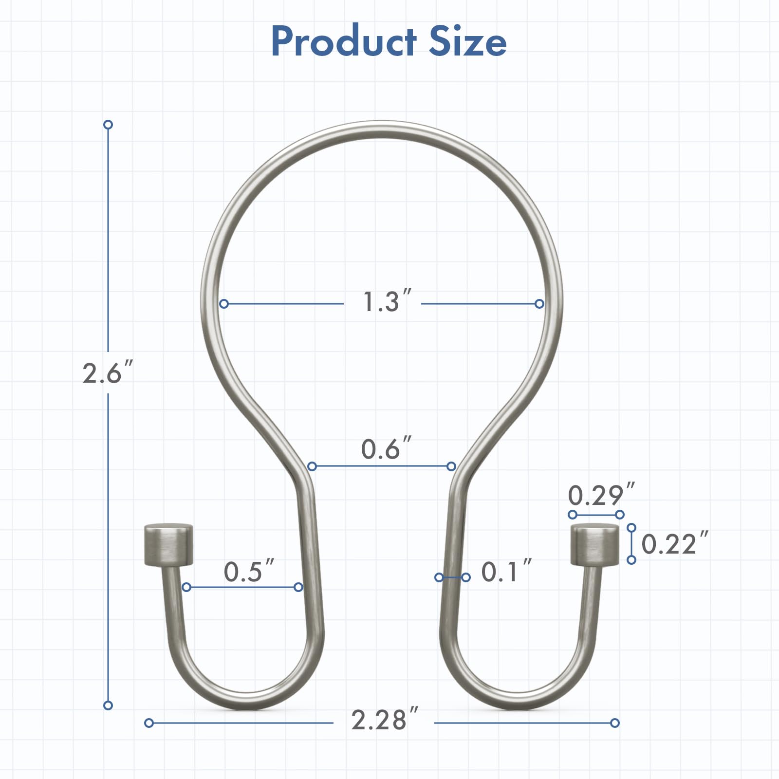 Bathway Lot de 24 crochets de rideau de douche en nickel avec design cylindrique, crochets de rideau de douche en métal antirouille, à glissement lisse, anneaux doubles pour rideau de douche