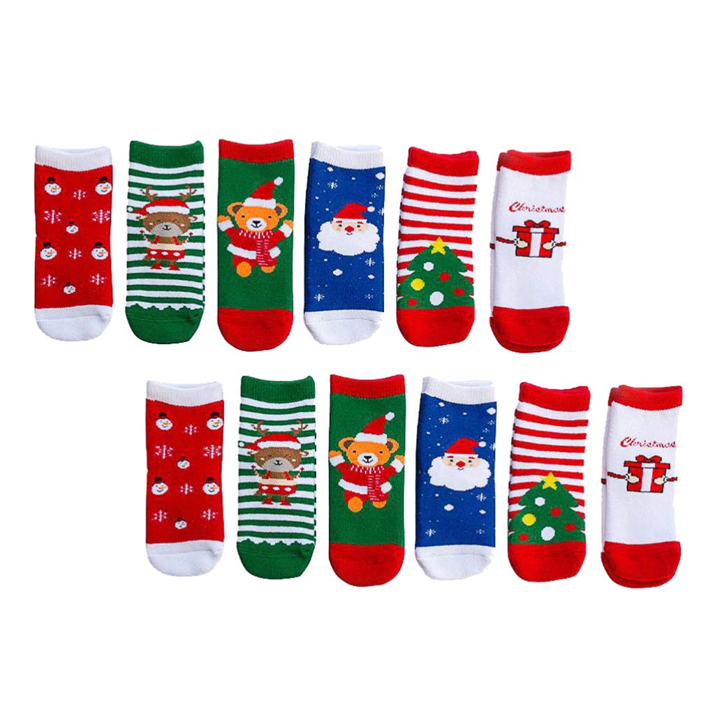 PRETYZOOM - 6 calcetines de Navidad para niños de 1 a 3 años (talla 1)