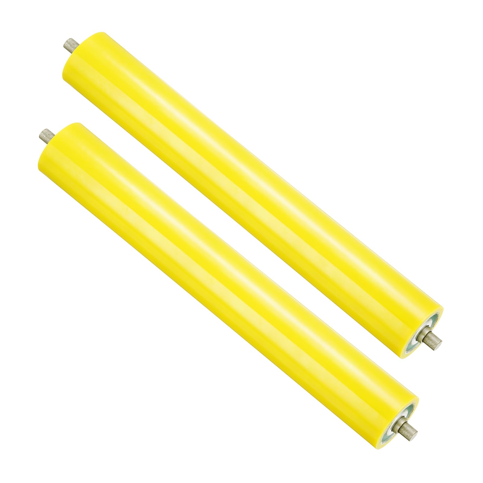 PATIKIL Transportador Poliuretano Recubierto Rodillo 4" Diámetro 16" Longitud, 2 Paquete Inoxidable Acero Transmisión Reemplazo Parte Galvanizado Extremo, Amarillo