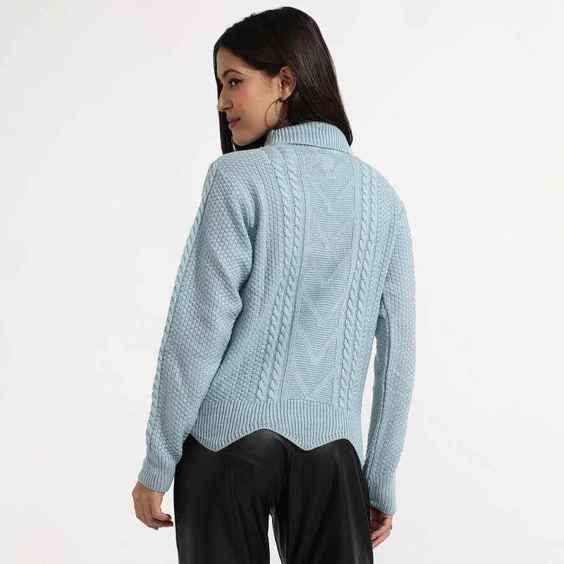 Image of PINACOLADA Women's Geometric-Textured Pullover Sweater for Casual Wear | Crew Neck | Long Sleeves | Pull On Closure | Sweater Crafted with Comfort Fit for Everyday Wear