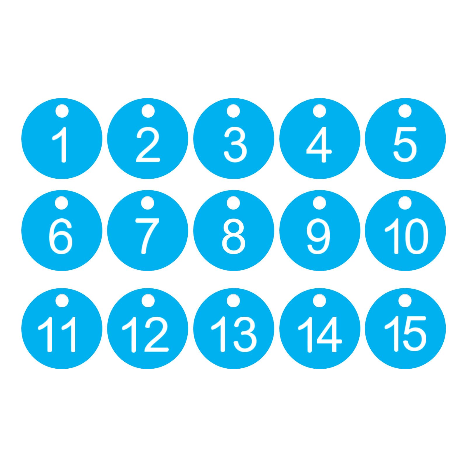 PATIKIL 1-15 Number Tags, 15Pcs Round ID Number Key Tags Plastic Numbered Keychain for Luggage Lockers Organizer Field Sales Hangers Clothes Labels, Sky Blue-White โ image 1