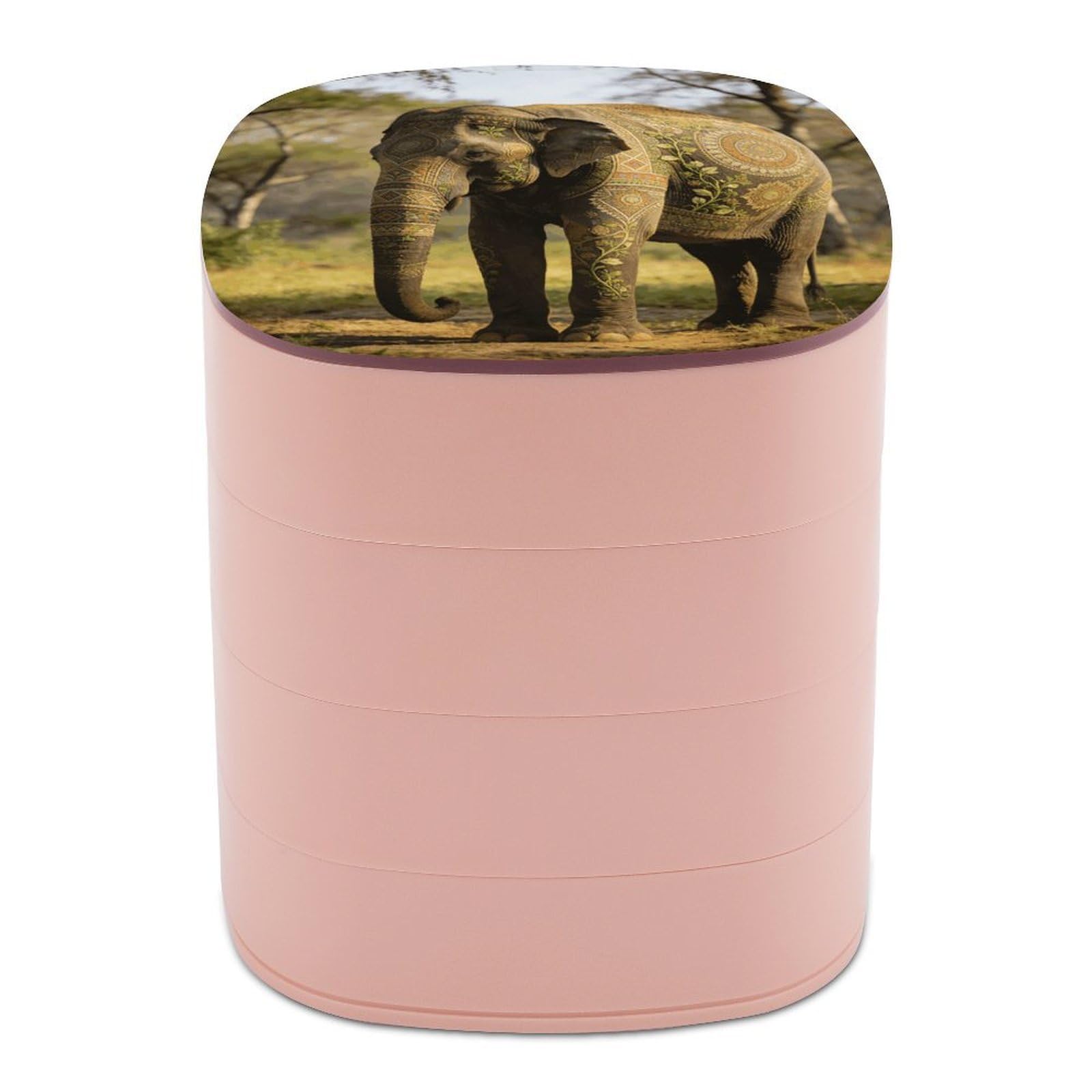 LZQPOEAS Decorative Patterned Elephant Jewelry Box Women Jewelry Organizer Travel Jewelry Case Cute Necklace Ring Storage Organizer 4-Layer Rotating Jewelry Tray Case with Mirror for Bracelets
