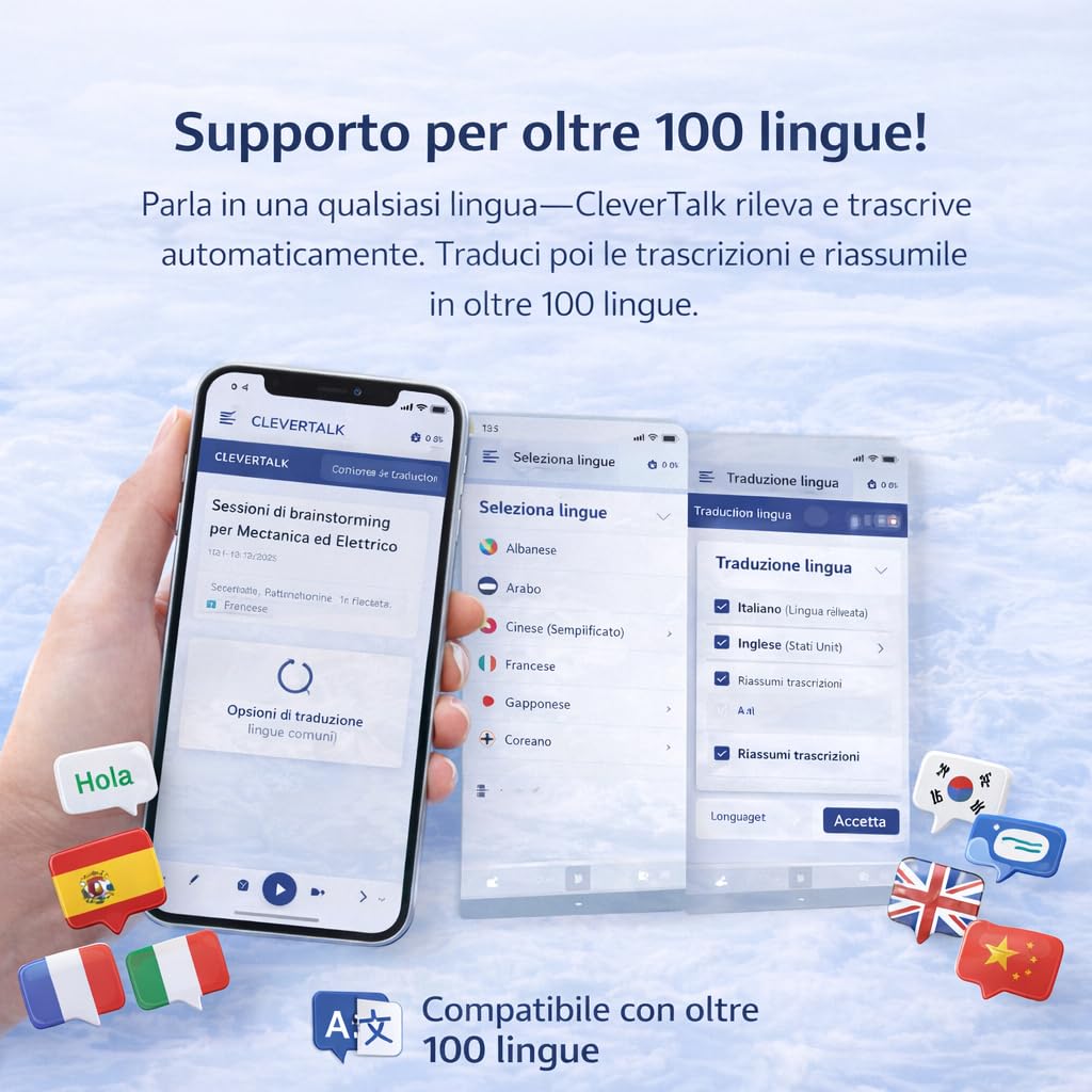 CleverTalk Heart Registratore Vocale con IA | Attivazione Vocale | App Mobile, Mac, Windows e Web | Cloud Europeo GDPR | 64GB | Audio HD 1536kbps | USB-C