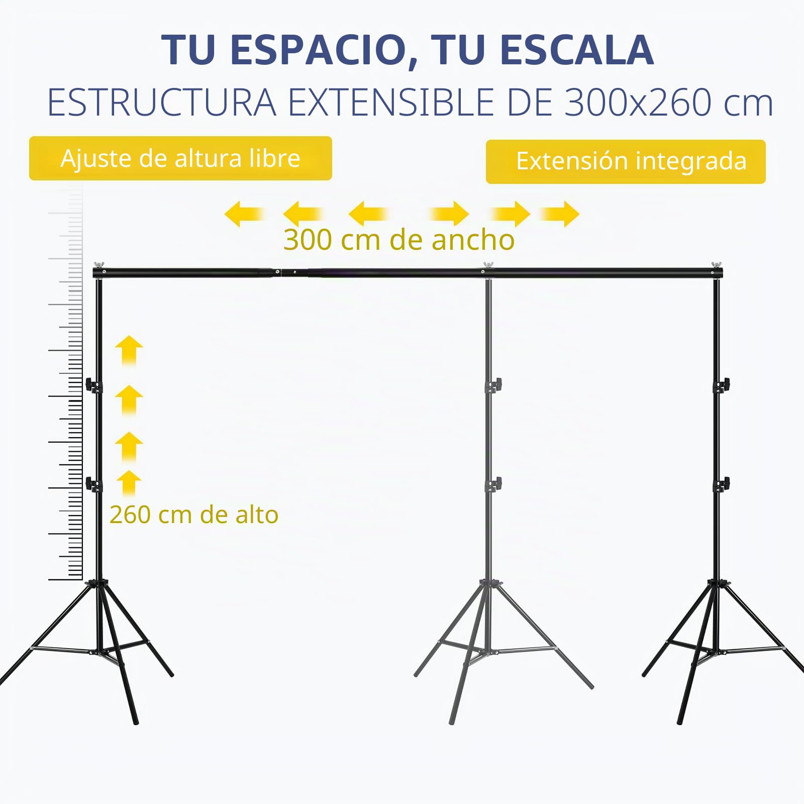 Kit de Soporte para Telón de Fondo 2.6x3m - Sistema de Soporte de Fondo Portátil y Ajustable | Incluye Bolsa, 12 Abrazaderas y 2 Bolsas de Agua | Ideal para Estudio en casa, Eventos, Bodas y Fiestas