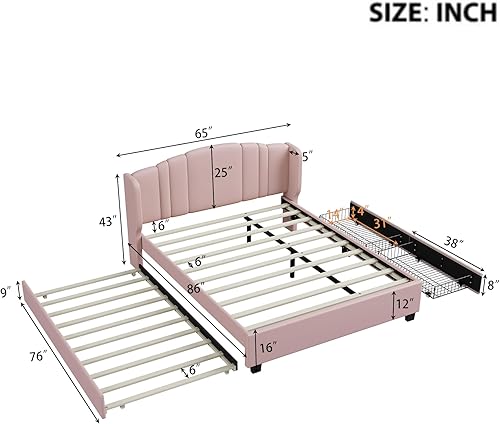 Miniatura 90 de Base de cama LED tapizada tamaño Queen, plataforma flotante de terciopelo con cabecero, MDF moderna y cama de madera contrachapada (beige-081)