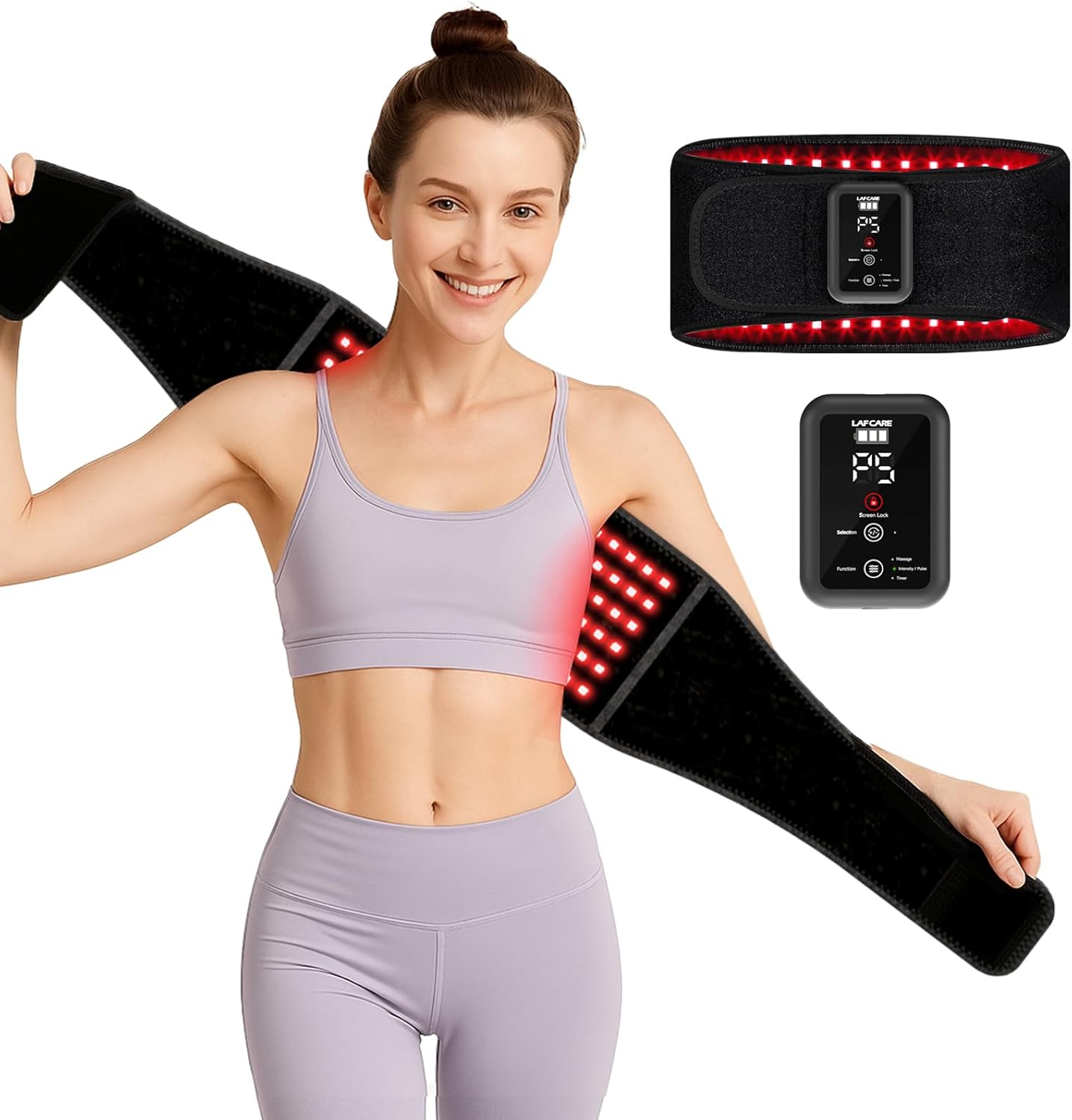Red Light Belt, Rechargeable Red Infrared Light Device with Massage and Timer, Wearable Cordless 660nm&850nm Dual-Wavelength Wrap Belt for Back, Abdomen, Joints & Muscle