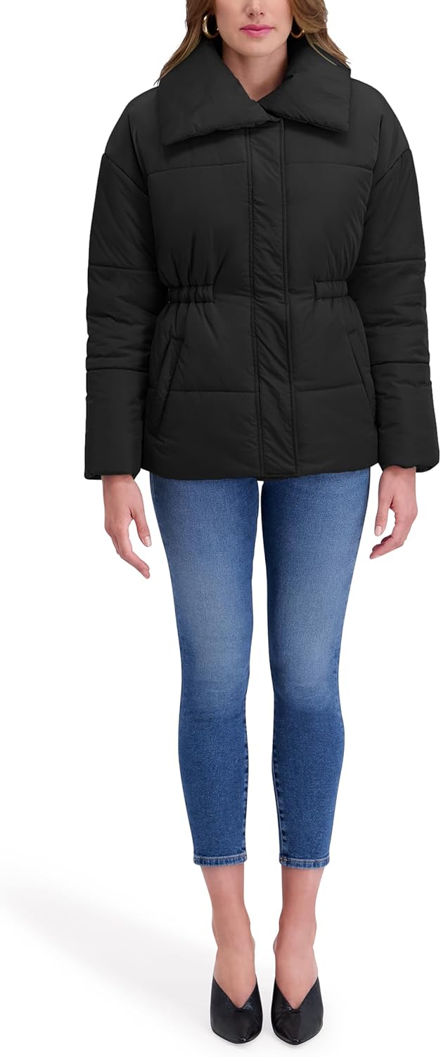 kensie womens Outerwear Envelope Collar Crinkle Fabric Anorak Puffer Jacket - Image 2