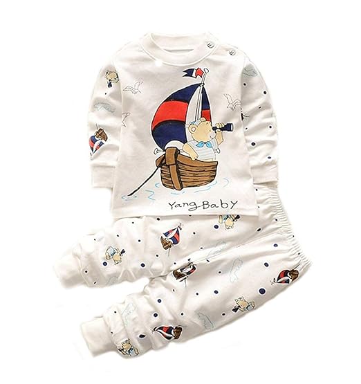 Bold N Elegant Cool Printed Bear Giraffe Car Cartoon Printed Baby Boy Girl Two Piece Clothing Set Full Length Tshirt Pant Set for Infant Toddler Kids