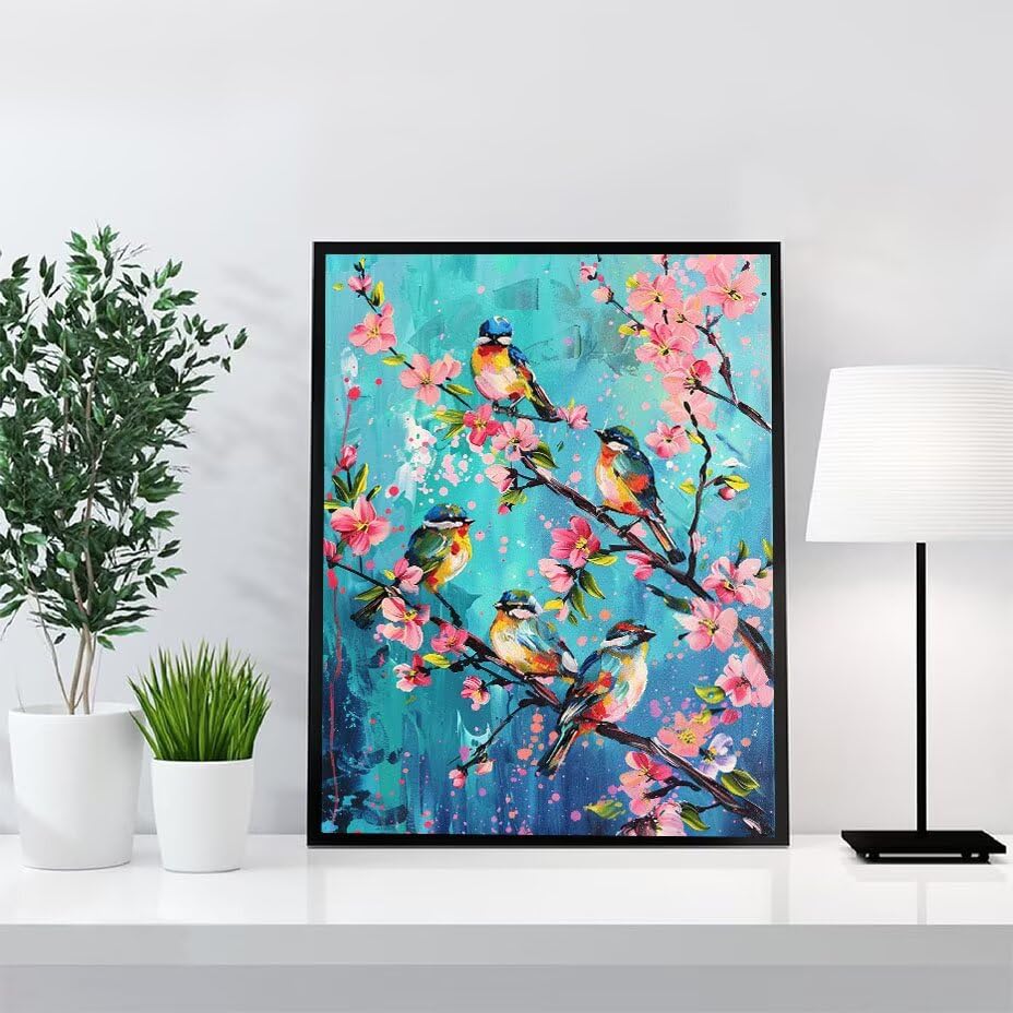 Peinture Diamant Arbre et Oiseaux 50x70 - Décoration Murale Salon et Bureau